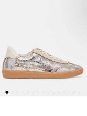 Dolce Vita Distressed Silver Metallic Leather & Cream Sneakers Size 7.5
